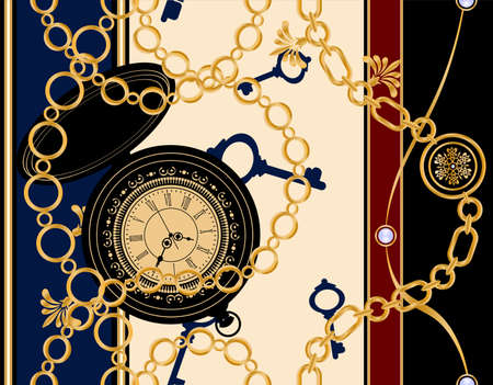 clock and chain patternのイラスト素材