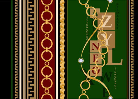 pattern decorated with precious stones, gold chains and pearls.のイラスト素材