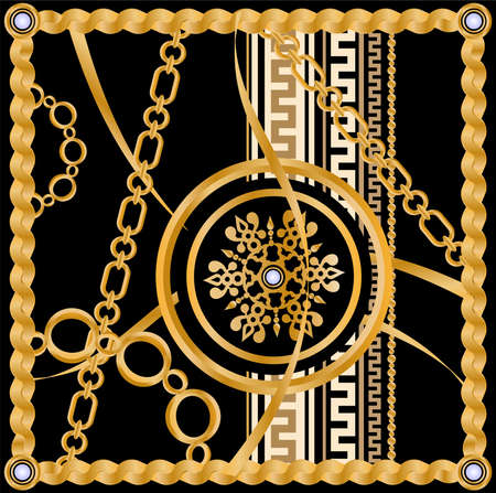 pattern decorated with precious stones, gold chains and pearls.のイラスト素材