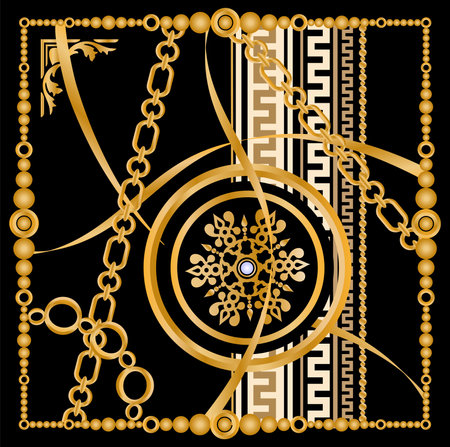 Seamless pattern decorated with precious stones, gold chains and pearls.のイラスト素材