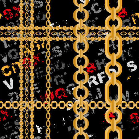 Seamless pattern decorated with precious stones, gold chains and pearls.のイラスト素材