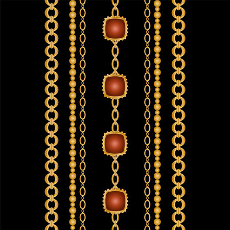 Seamless pattern decorated with precious stones, gold chains and pearls.のイラスト素材