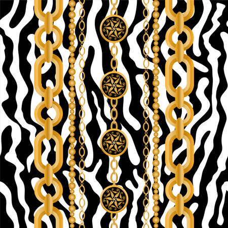 Seamless pattern decorated with precious stones, gold chains and pearls.のイラスト素材