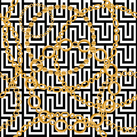 Seamless pattern decorated with gold chains and floral.のイラスト素材