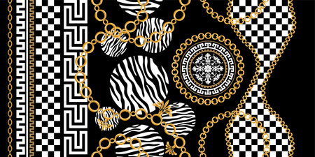 Seamless pattern decorated with precious stones, gold chains and pearls.のイラスト素材