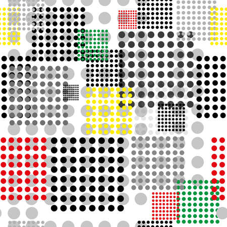 Seamless pattern of dots and colorful geometric shapesのイラスト素材