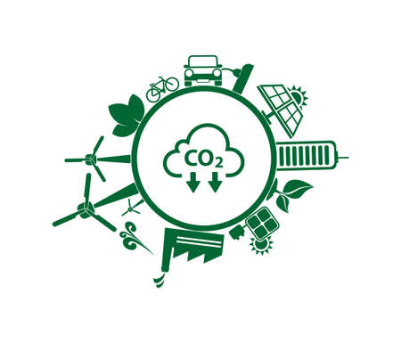 reducing CO2 emissions to stop climate change. green energy backgroundのイラスト素材