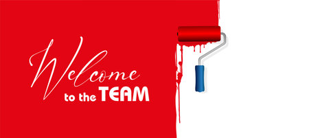 Vector illustration of a red paint roller brush with the inscription Welcome to the team.のイラスト素材