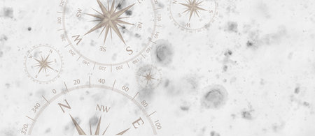 Vintage compass on white background. Horizontal banner with copy space