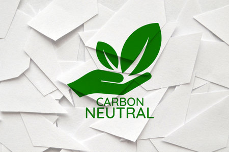 Green energy concept with leaf and hand on white paper background. ecology conceptの写真素材