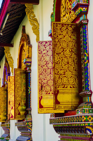 Colorful window ornaments in the palace king queen residence in Asia