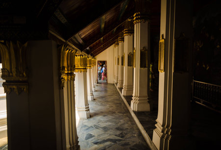 Small alley with building concret colourful pillars in the king queen residential palace in asia
