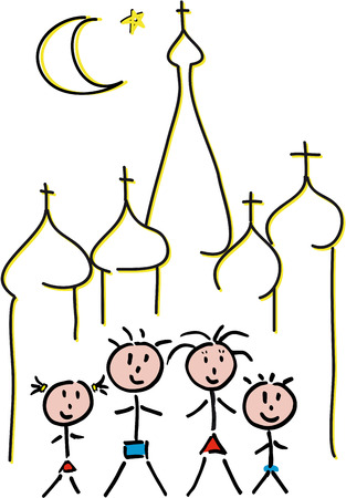 Moscow design basilica, panorama with familyのイラスト素材