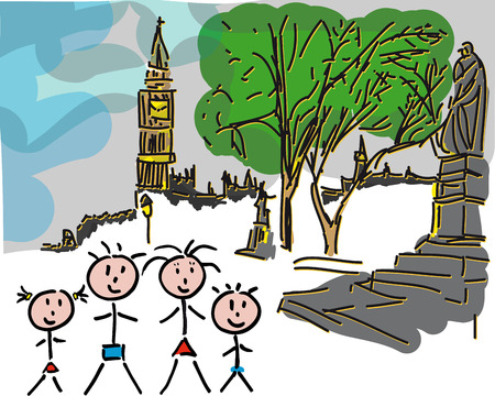 Design London Big Ben, panorama with familyのイラスト素材