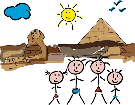 design of the sphinx, panorama with familyのイラスト素材