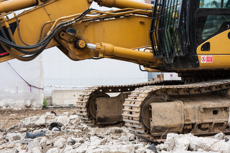 detail of an excavator, crawler and shovel.
