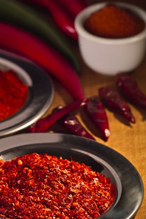 ground pepper,paprika on plates for the cuisineの写真素材