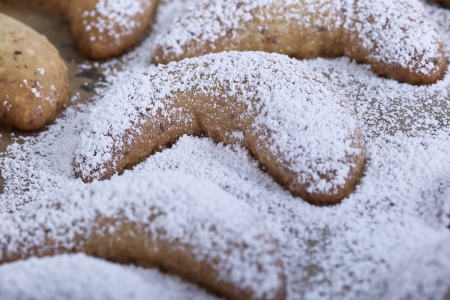  vanilla croissants on a baking paperの写真素材