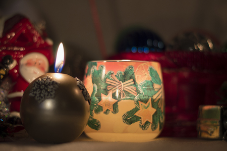 Christmas decorations with candlesの写真素材