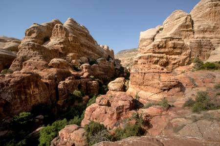 Typical landscape and rock forms in Dana National Park, Jordanの写真素材