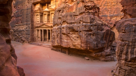 Picture from top, showing complete area of entrance in City of Petra, Jordanの写真素材