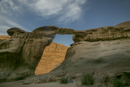 Burdah rock bridge in Wadi Rum, Jordanの写真素材