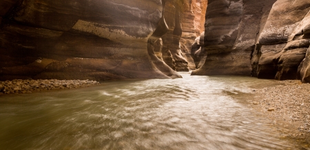River Canyon in Wadi Mujib Nature park which is close to Dead Sea, Jordanの写真素材