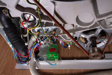 washing machine disassembled with open enclosure is ready for serviceの写真素材