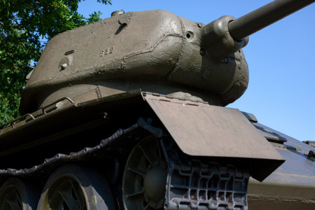 soviet tank from the second world war T-34-85. Medium tank in open air museum. Marshal Konev Height. Old military vehicle. Kharkiv, Ukraine - August 23, 2021のeditorial素材