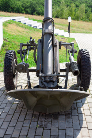 Divisional mortar 160 mm model 1943 in open air museum. The Marshal Konev Height Memorial. Ukraine, Kharkov - August 23. 2021のeditorial素材