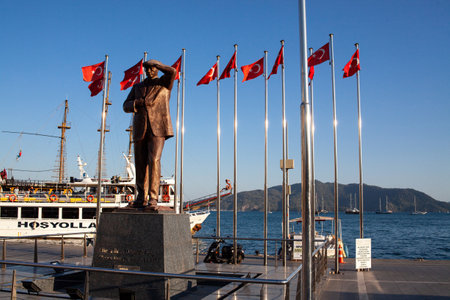 Mustafa Kemal Ataturk monument in Marmaris. Ataturk square in the center of Marmaris city in Turkey. Turkey, Marmaris - September 5, 2021のeditorial素材