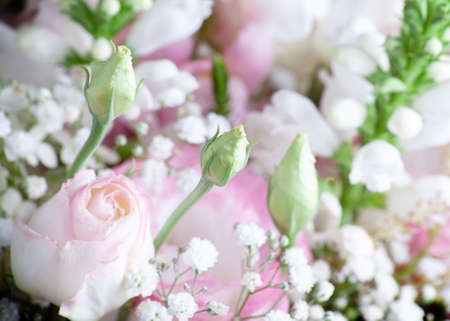 Fresh pink rose flowers bouquet close up with selective focus. Close up flower bouquet background. Shallow DOFの写真素材