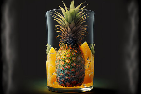 Pineapple juice glass. Juice splashes. Refreshig fruits concept. liquid fruits. Generative AIの素材
