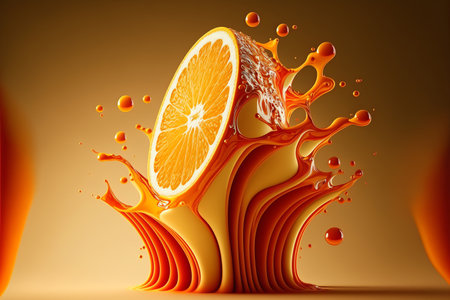 Orange fruit and juice splash. Refreshig fruits concept. Melting fruit. liquid fruits. Generative AIの素材