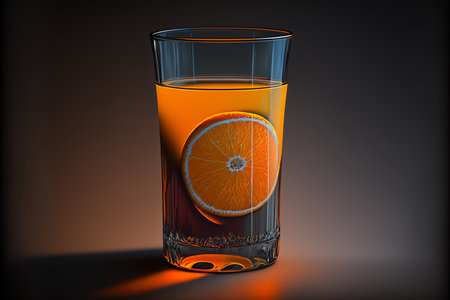 orange juice glass. Juice splashes. Refreshig fruits concept. liquid fruits. Generative AIの素材