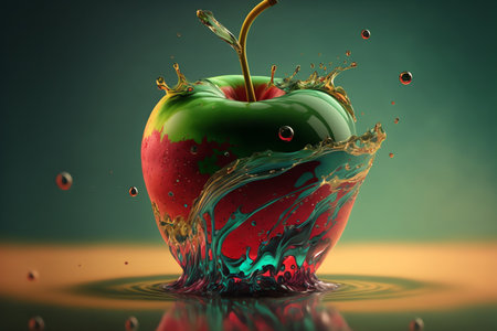 Apple juice splash. Refreshig fruits concept. Melting fruit. liquid fruits. Generative AIの素材