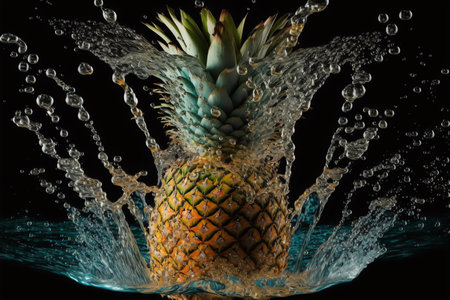 Pineapple drops in water. Refreshig fruits concept. Melting fruit. liquid fruits. Generative AIの素材
