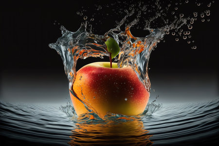 Apple drops in water. Refreshig fruits concept. Melting fruit. liquid fruits. Generative AIの素材