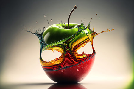Apple juice splash. Refreshig fruits concept. Melting fruit. liquid fruits. Generative AIの素材