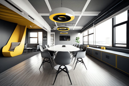 modern office interior. Blurred interior office building with workplaces. Generative AIの素材