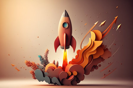 Business chart a new lucky startup with a rocket going up. business growth concept. rocket flame. Generative AI.の素材