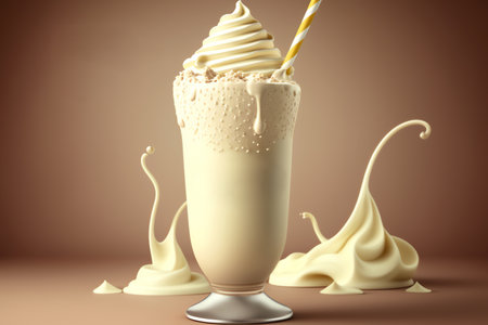 Chocolate milkshake. Vanilla milkshake. Cold drink concept. Sweet milk shake. Generative AIの素材