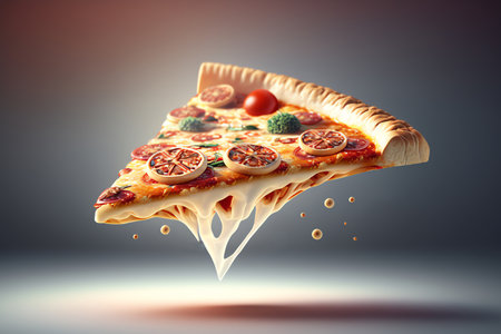 Hot pizza slice with melting cheese. Piece of pizza. Generative AIの素材