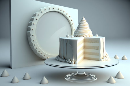 Sliced layered white cake white cream. cake drawing. Dessert drawing. Generative AIの素材