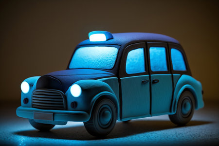 Toy taxi car illustration. Old blue taxi car. generative AIの素材
