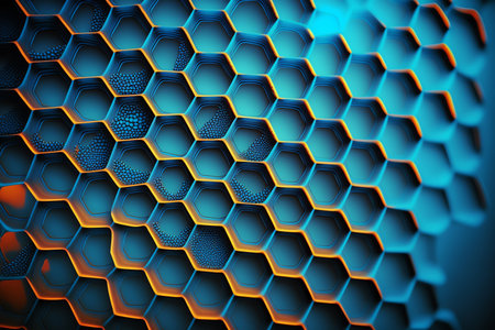 Honeycomb grid texture background. blue background. Geometric hive hexagonal grid. generative AIの素材