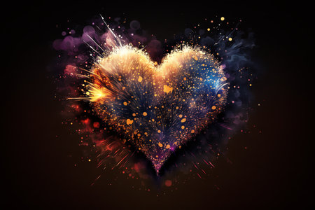 Abstract colored fireworks heart shape. Multicolored fireworks heart. firework explosion. love concept. Generative AIの素材