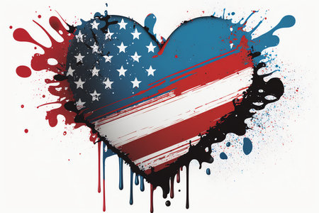 heart shape in american flag colors made by paint. Multicolored paint heart. paint splash. love concept. 4th of july. Generative AIの素材