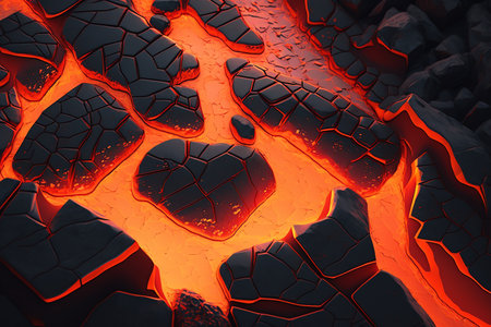 Lava crack ground mud textured. Magma flow. lava background. Generative AIの素材