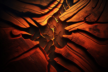 Burning wood abstract background. Wooden texture in shape of fire flames. Generative AIの素材